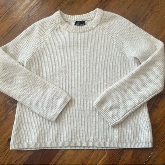 Quince Mongolian Cashmere Fisherman Crewneck Sweater Ivory size M Timeless Soft - Picture 2 of 16